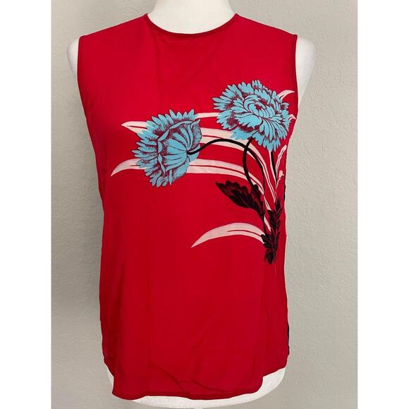 Women Diane Von Furstenberg Red Floral Silk Blouse Small - Picture 1 of 5